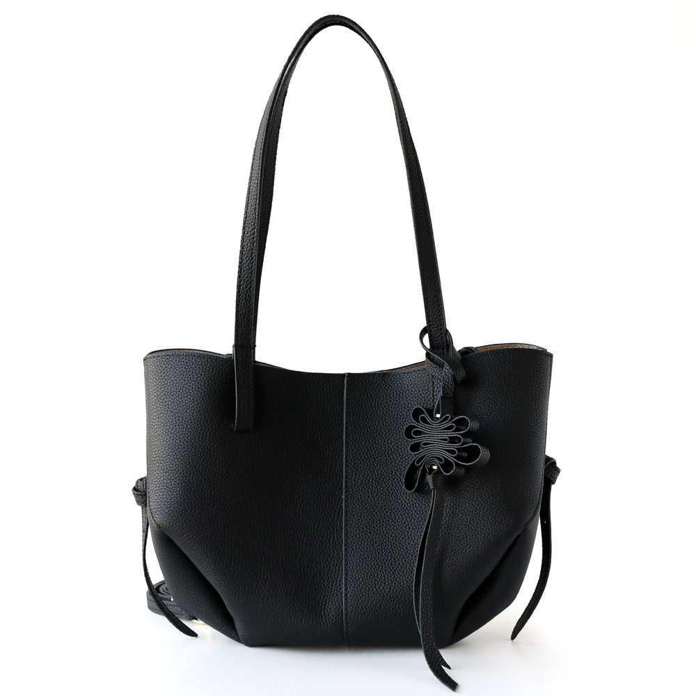 Top Layer Cowhide Pleated Wing Tote Bag for Women Commuter Shoulder Handbag, Premium Genuine Leather Purse with Elegant Draped Design