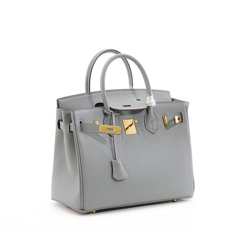 Genuine Top Layer Pebbled Cowhide Birkin-Style Bag for Women, Large Capacity Commute Top Handle Shoulder Crossbody Purse, Premium Leather Handbag for Ladies