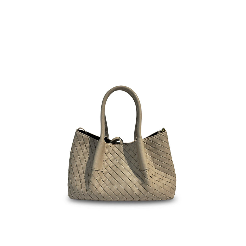 Leather New Woven Tote Bag Hand Crossbody One Shoulder Underarm Bag Women's Large Capacity Bag Mommy Bag