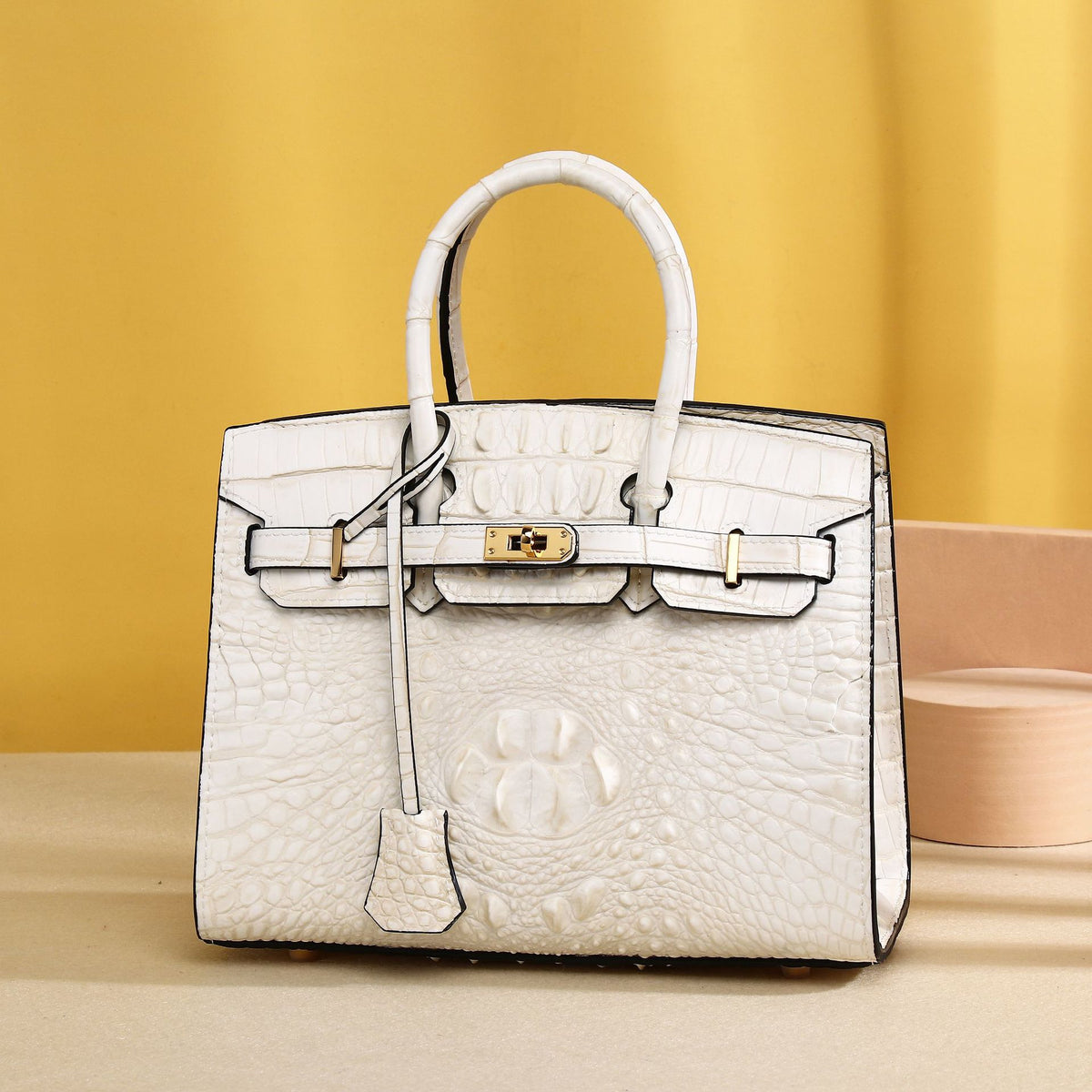 Elegant White Croc-Embossed Birkin-Inspired Tote Bag for Women, Premium High-End Top-Handle Shoulder Crossbody Handbag with Versatile Design, Everyday Purse