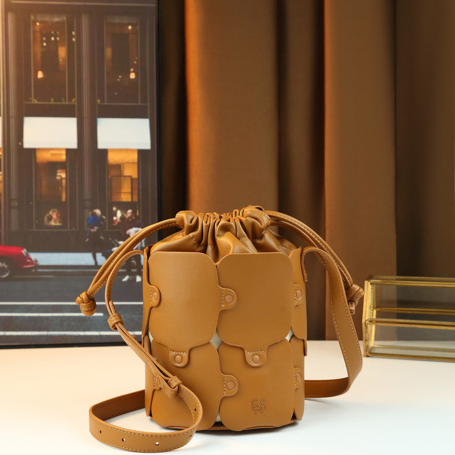 Patchwork Drawstring Bucket Bag for Women Large Capacity Shoulder Crossbody Handbag, Versatile Casual Purse with Stylish Design
