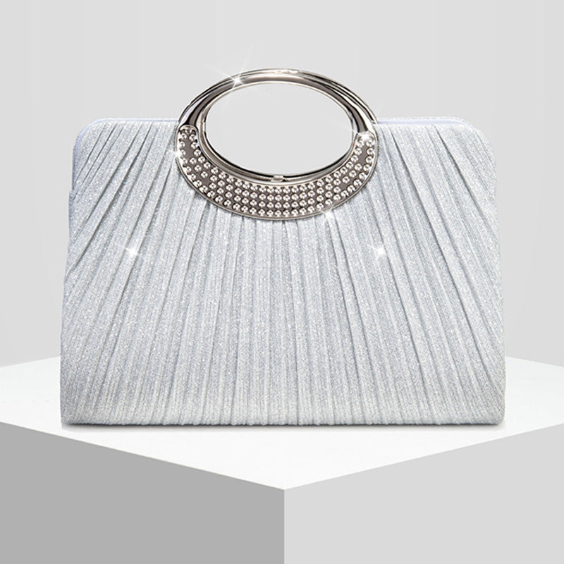 Ring Pleated Sparkly Evening Clutch for Women, New Formal Gown Wedding Handbag, Elegant Party Purse for Ladies