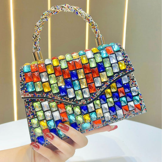 Women's Glamorous Evening Clutch, Chain Top-Handle Crossbody Bag for Formal Dress, Holiday Season Party Purse