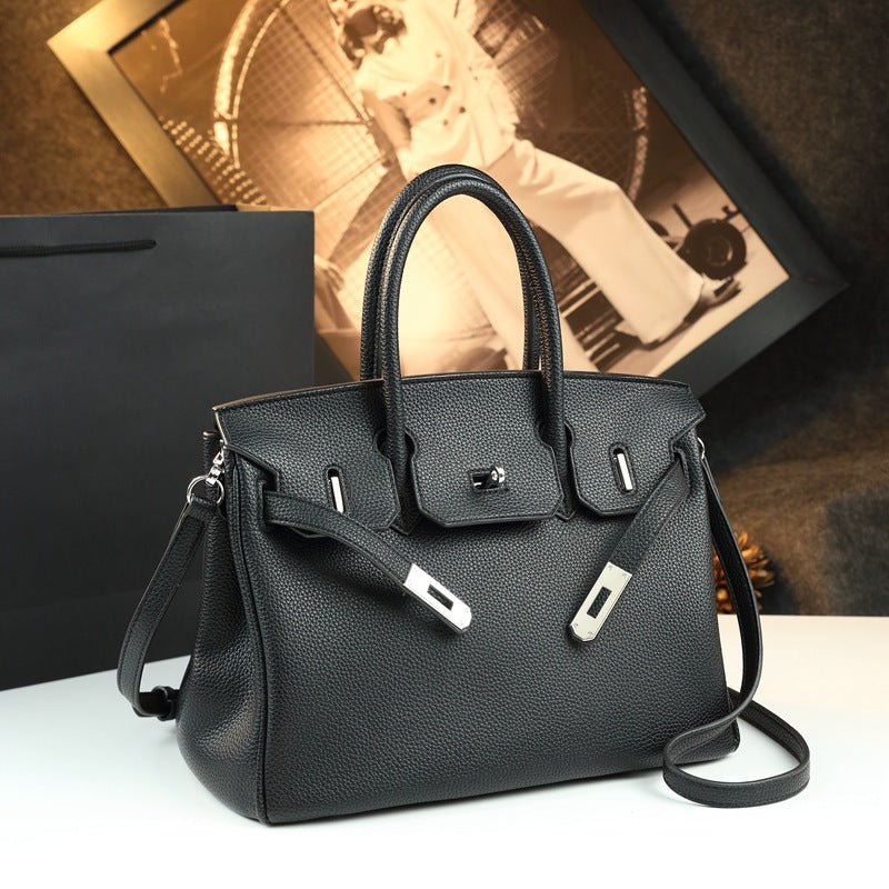 New Arrival Pebbled Leather Birkin-Inspired Tote Bag for Women, Large Capacity Turn-Lock Shoulder Crossbody Handbag with Light Luxury Style, Perfect Commuter Purse for Work & Everyday