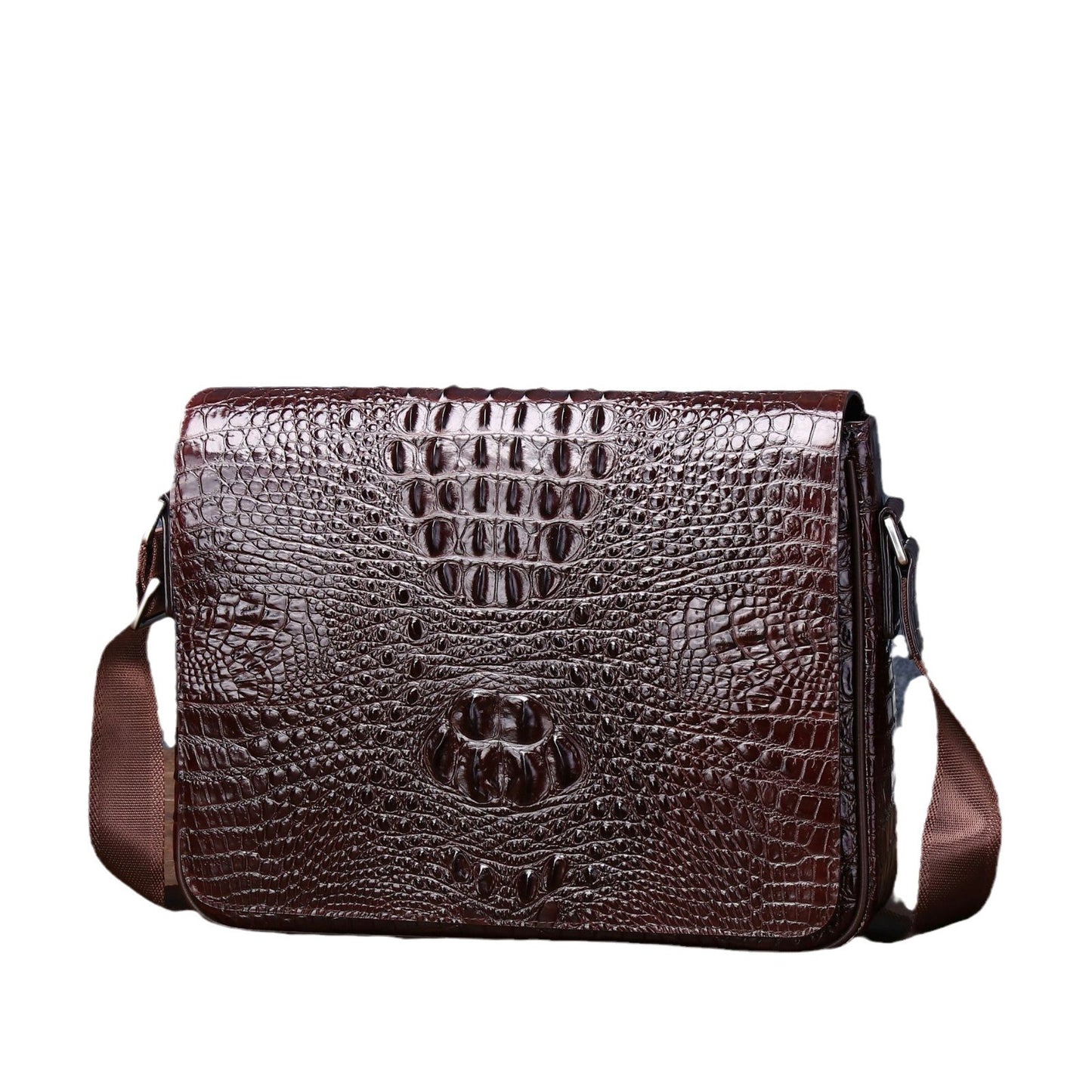 New Arrival Croc-Effect Genuine Leather Messenger Bag for Men, A Classic Horizontal Shoulder Crossbody Bag Perfect for Outdoor & Casual Style