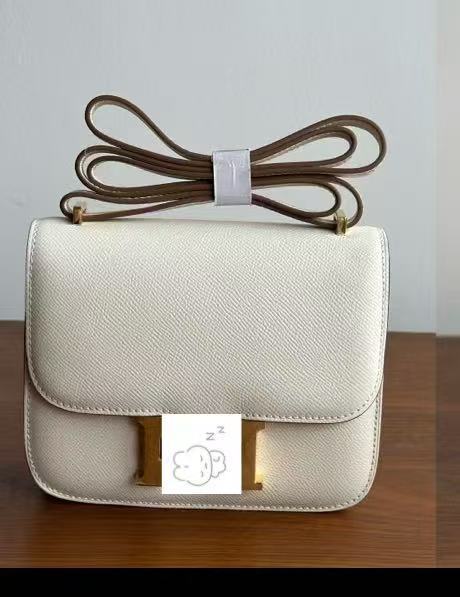 Genuine Top Layer Cowhide Epsom Palm Texture Constance-Style 19cm Bag for Women, 2025 Hermès-Inspired Crossbody Shoulder Top Handle Small Square Purse, Trendy Handbag for Ladies