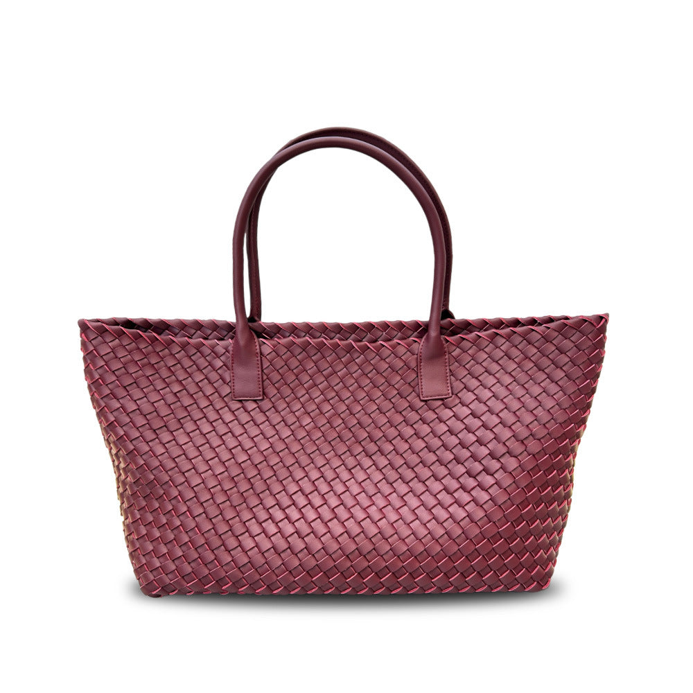 Leather woven vegetable basket cowhide tote large capacity underarm hand bag female