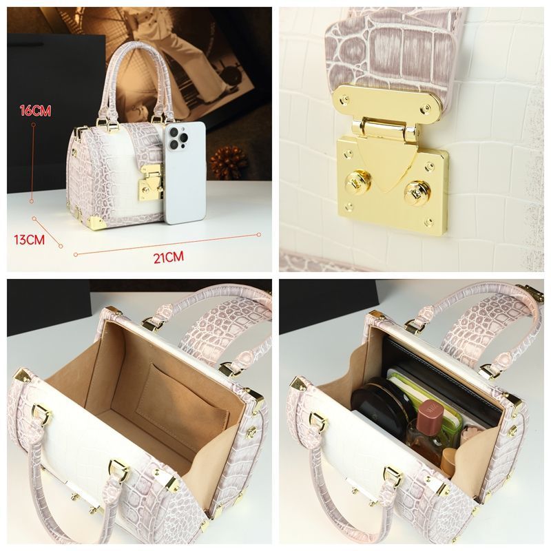 New Arrival Croc-Effect Doctor Bag for Women, An Elegant Top-Handle Crossbody Shoulder Handbag with Exquisite Genuine Leather & High-End Trendy Design
