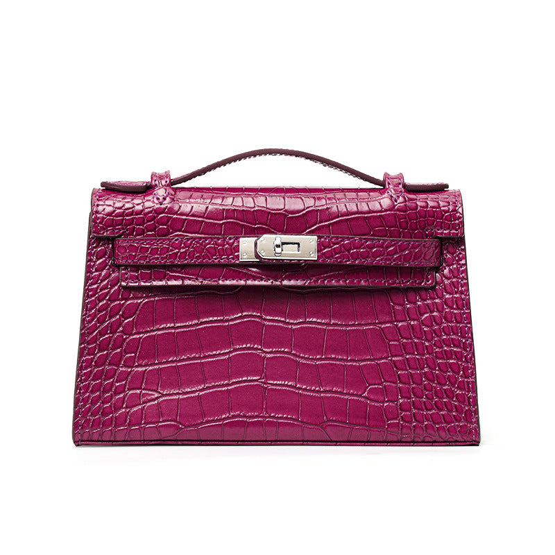 Genuine Leather Red Crocodile-Embossed Kelly-Style Handbag for Women, New Premium Shoulder Crossbody Top Handle Purse, Chic Bag for Ladies