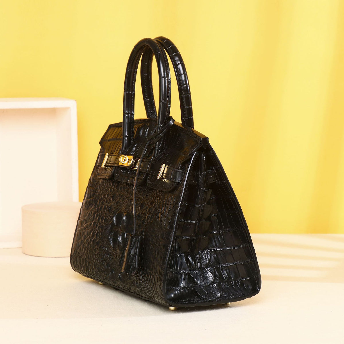 Elegant Croc-Embossed Birkin-Inspired Tote Bag for Women, Premium Top-Handle Handbag with Exquisite Edge Painting, A Thoughtful Mother's Day Gift for Mom