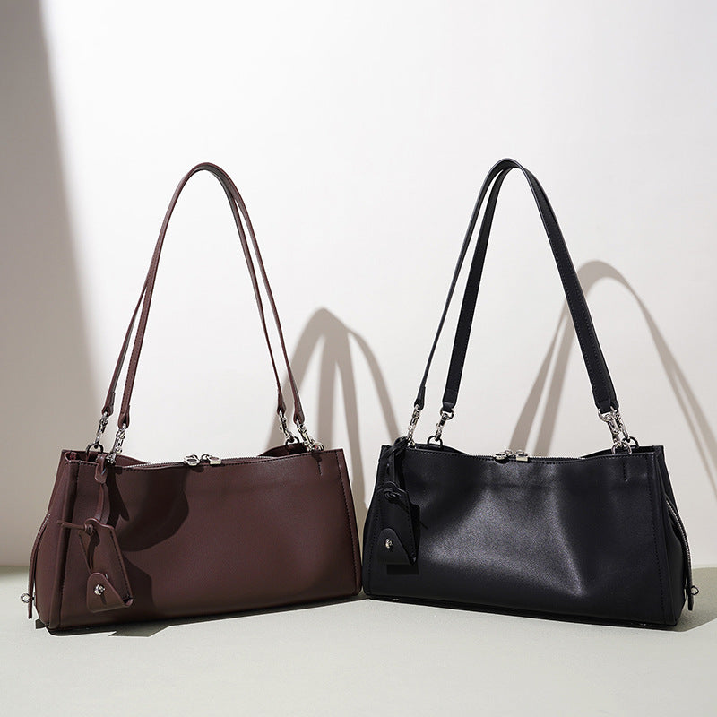 New Premium Boston Underarm Bag in Genuine Cowhide, Large Capacity Commute Top Handle Shoulder Purse, Versatile Work Handbag for Women