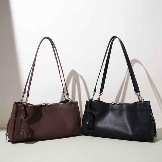 New Premium Boston Underarm Bag in Genuine Cowhide, Large Capacity Commute Top Handle Shoulder Purse, Versatile Work Handbag for Women