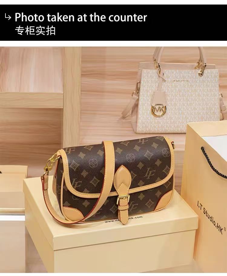 Genuine Leather Monogram Diane Baguette Bag for Women, New Trendy Shoulder Top Handle Crossbody Purse, Versatile Fashionable Everyday Handbag for Ladies