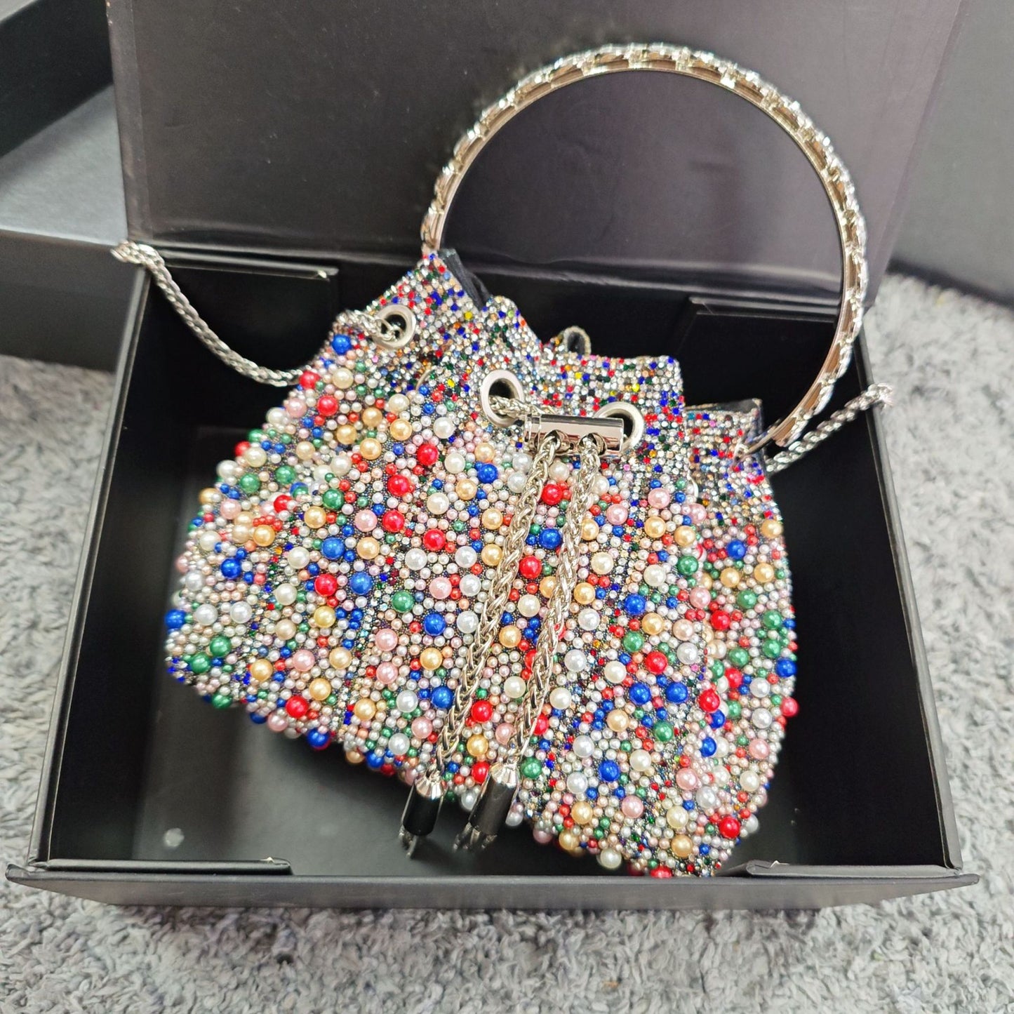 New Chinese Style Pearl Evening Bag, Rhinestone-Studded Drawstring Shoulder Crossbody Purse, Niche Light Luxury Handbag with Elegant Design