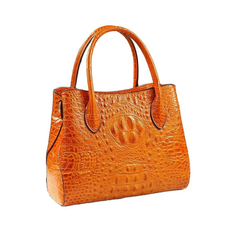 Genuine Croc-Embossed Leather Crossbody Shoulder Bag for Women – Elegant Simple Design Handbag with Premium Finish, Perfect for Stylish Mature Ladies