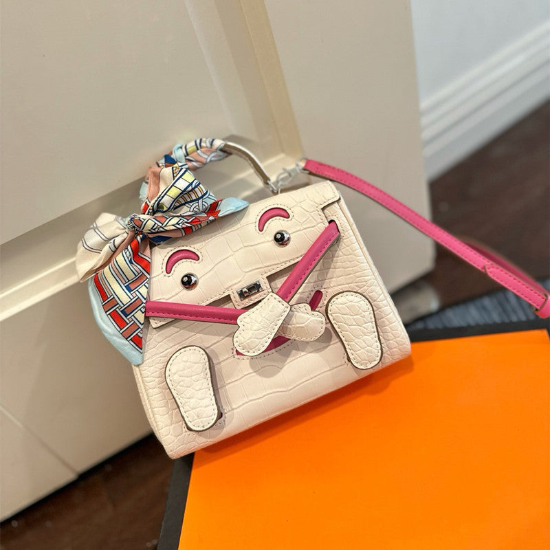 New Arrival Croc-Effect Bow Kelly-Inspired Handbag for Women, A Cute Large Capacity Shoulder Crossbody Top-Handle Bag with Trendy Design, Perfect Everyday Purse