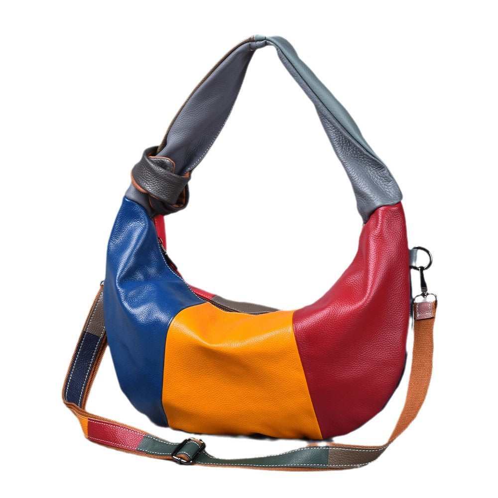 Vintage Bohemian Soft Genuine Leather Underarm Bag, Casual Shoulder Crossbody Purse, Chic Handbag for Women