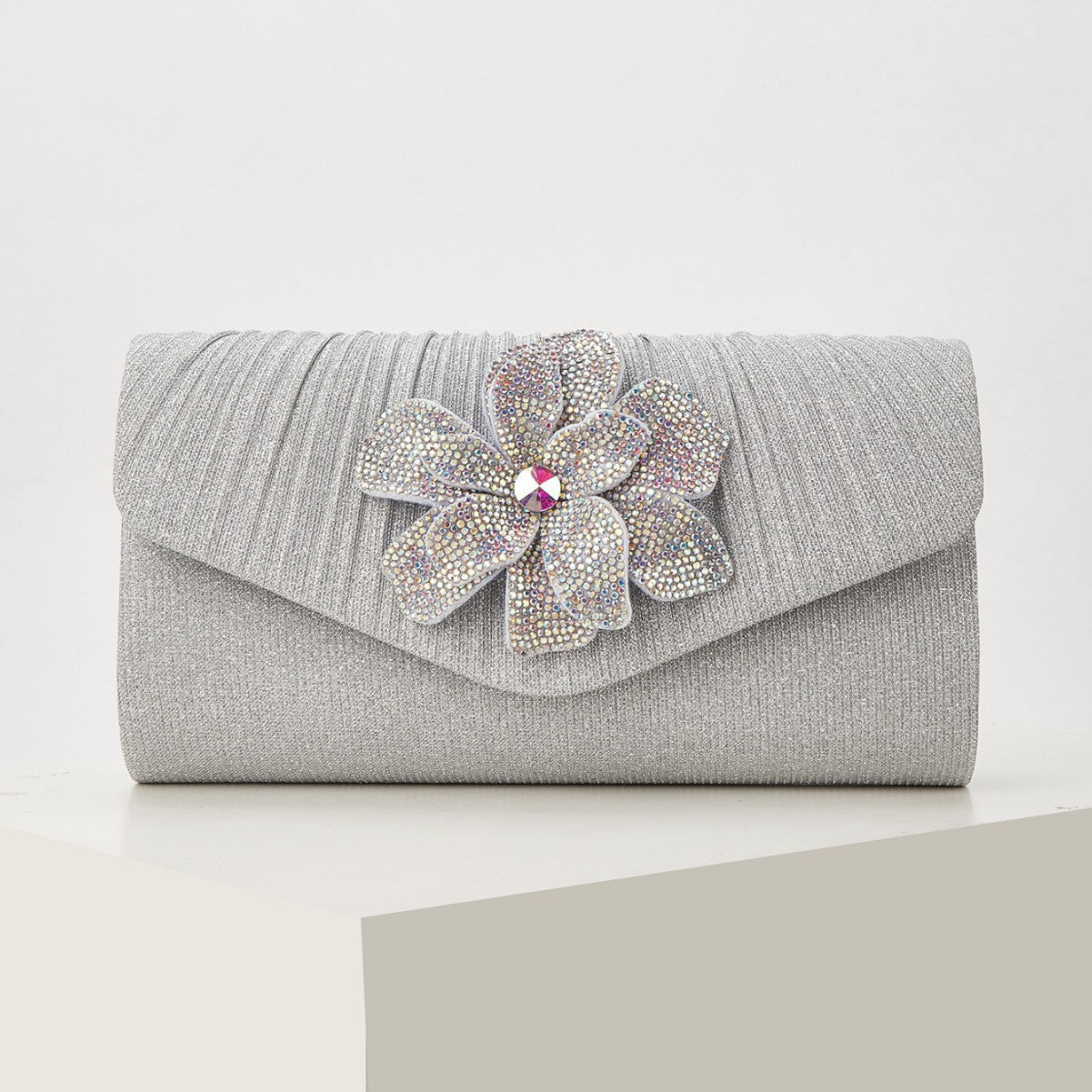 Rhinestone Floral Chain Clutch for Women, Sparkly Evening Handbag, Elegant Formal Banquet Party Purse with Premium Feel for Ladies