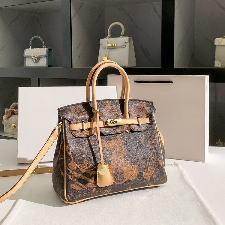 New Arrival Graffiti Bear Birkin-Inspired Tote Bag for Women, Large Capacity Shoulder Crossbody Handbag with Playful Versatile Design, Perfect Everyday Purse
