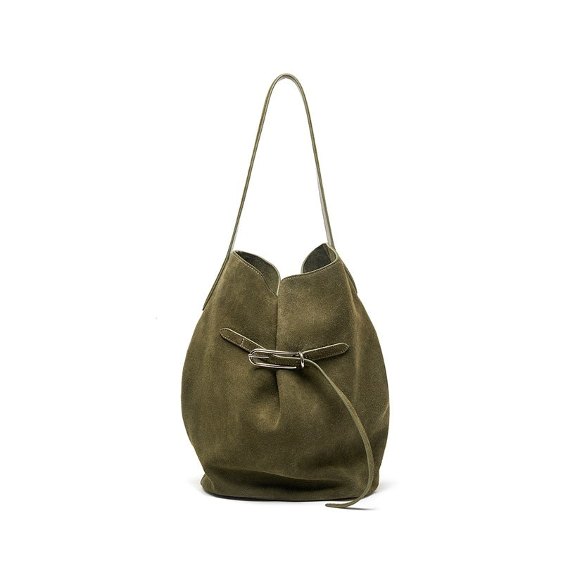 Genuine Top Layer Cowhide Bucket Tote Bag for Women, Korean Style Niche Fashionable Large Capacity Shoulder Top Handle Purse, Premium Handbag for Ladies