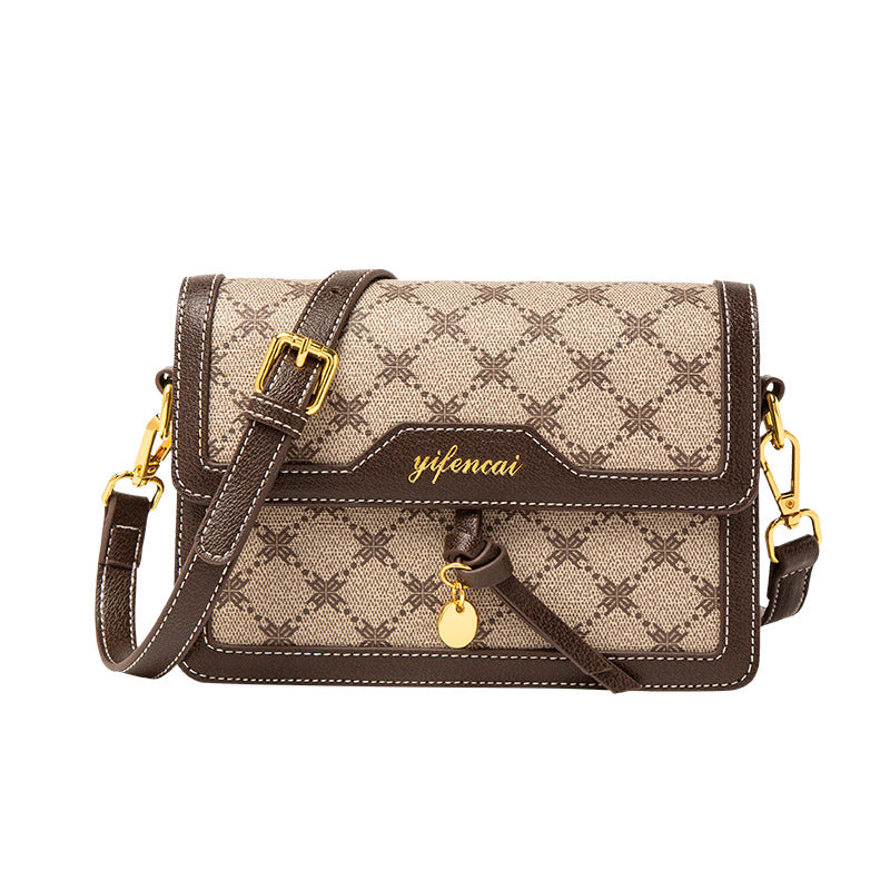 Genuine Leather Korean Style Printed Small Square Bag for Women, Fashionable Classic Shoulder Crossbody Purse, Trendy Everyday Handbag for Ladies