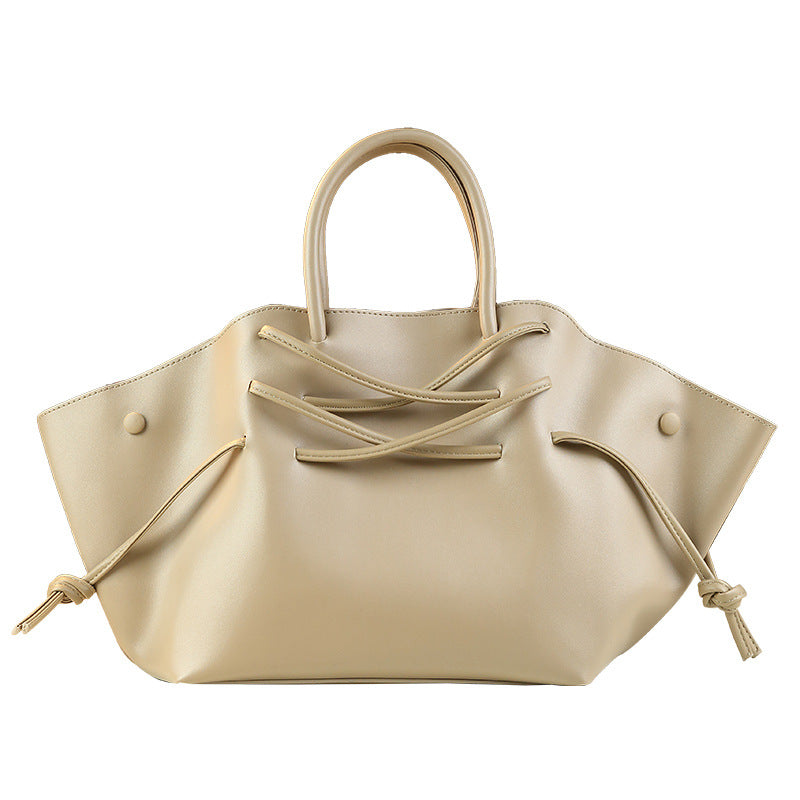 Solid Color Drawstring Tote Bag for Women Large Capacity Casual Commuter Shoulder Crossbody Handbag with Minimalist Design