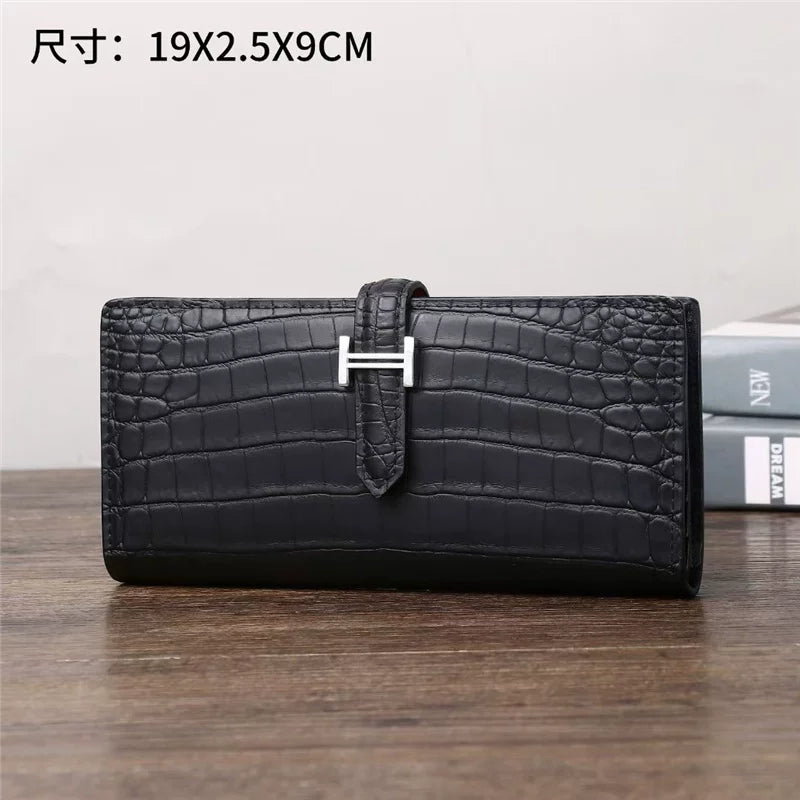 Premium Men's Matte Croc-Effect Long Bi-Fold Wallet, Business Suit Clutch with Multi-Card Slots & Genuine Leather, Versatile Casual Handbag