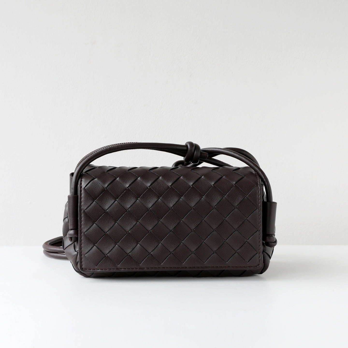 Cowhide Woven Flap Phone Bag for Women Mini Knot Shoulder Crossbody Handbag, Premium Niche Purse with Artisan Woven Texture