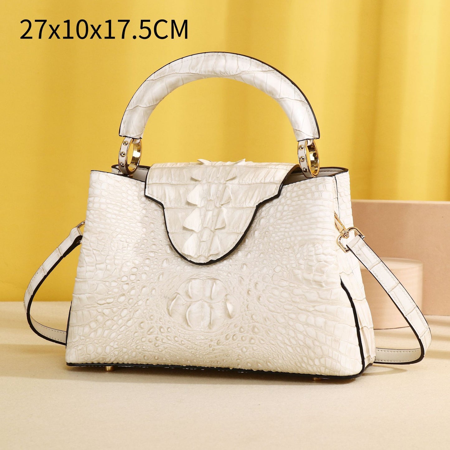 New Arrival Croc-Effect Himalayan White Handbag for Women, A Trendy Top-Handle Crossbody Shoulder Bag with Versatile Fashionable Design