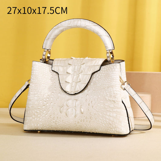 New Arrival Croc-Effect Himalayan White Handbag for Women, A Trendy Top-Handle Crossbody Shoulder Bag with Versatile Fashionable Design