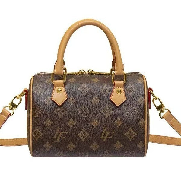 Genuine Leather Boston Pillow Bag for Women, New Fall Winter Fashionable Monogram Top Handle Crossbody Purse, Trendy Handbag for Ladies
