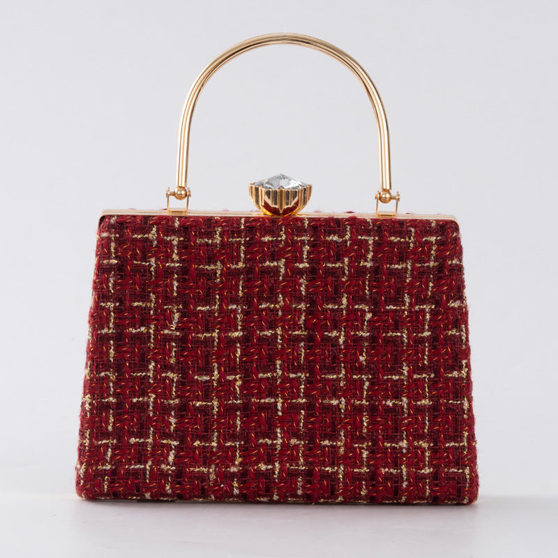 Elegant Winter Tweed Chanel-Style Evening Bag for Women, A Premium Top-Handle Banquet Handbag with Classic Versatile Design, Perfect for Special Occasions
