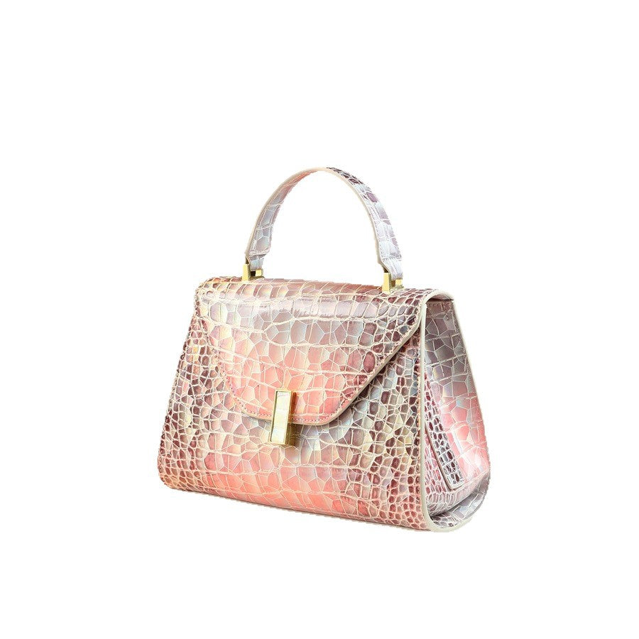 Chic Iridescent Croc-Effect Small Square Bag for Women, A Light Luxury Top-Handle Crossbody Shoulder Handbag with Shimmering Finish, Perfect for Summer Style