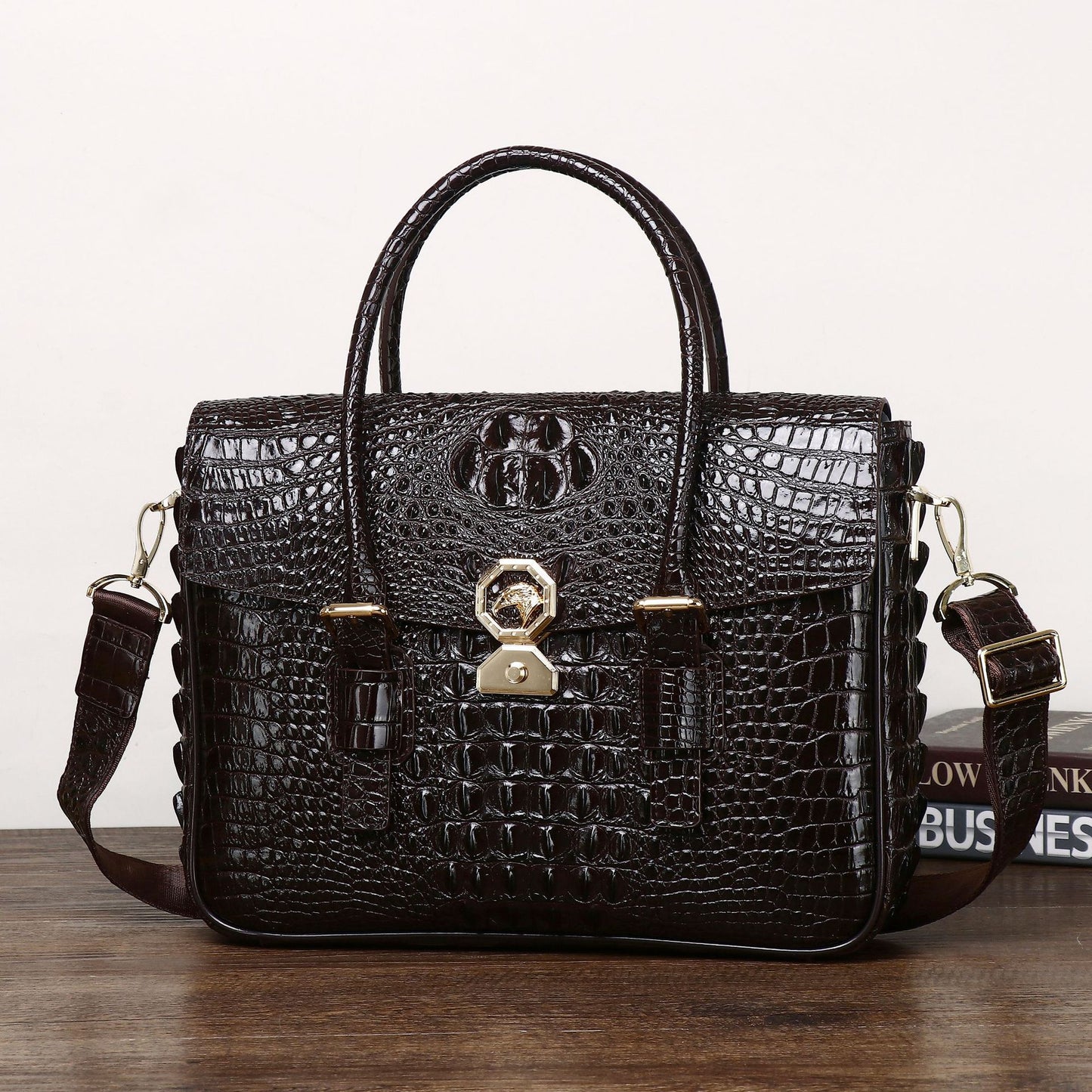 New Arrival Croc-Effect Minimalist Business Briefcase for Men, A Top-Handle Laptop Shoulder Crossbody Bag with High-End Design