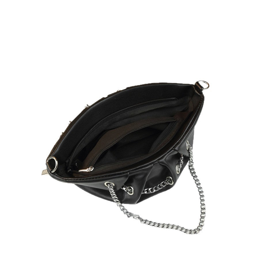 Punk Black Pleated Cloud Dumpling Bag for Women Chain Shoulder Crossbody Handbag, Edgy Zipper Detail Purse with Cool Street Style