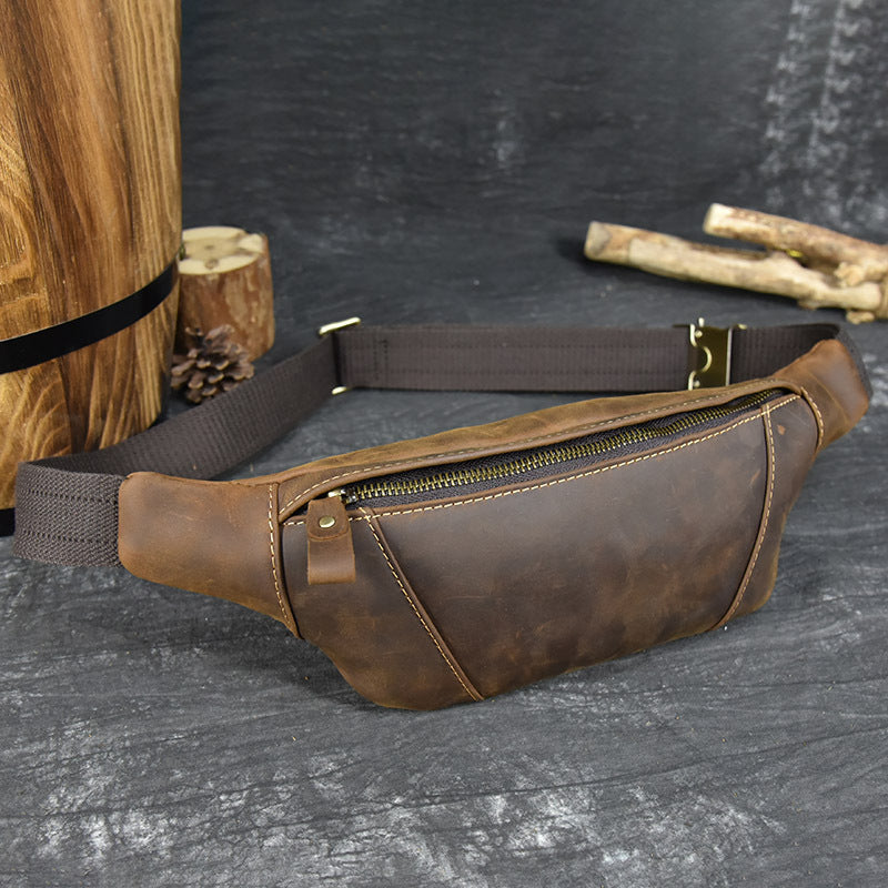 Crazy Horse Leather Multifunctional Waist Chest Bag, Outdoor Sports Crossbody Phone Pouch for Men and Women
