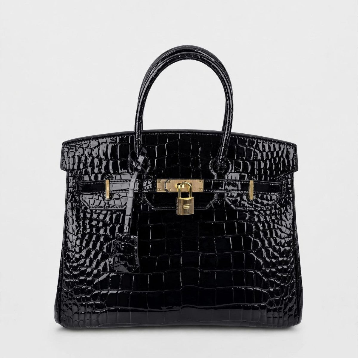 New Birkin Style Large Tote Bag for Women High Gloss Crocodile Embossed Genuine Leather Shoulder Handbag Crossbody Purse