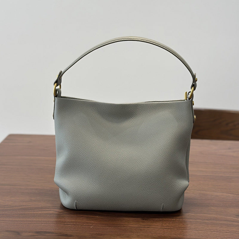 Genuine Top Layer Cowhide Bucket Bag for Women, New Spring Summer All-Season Versatile Shoulder Crossbody Top Handle Purse, Casual Commute Handbag for Ladies