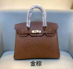 Premium Ostrich-Embossed Birkin-Inspired Tote Bag for Women, Top-Layer Cowhide Leather with Spacious Large Capacity, Casual Top-Handle Handbag for Everyday Style