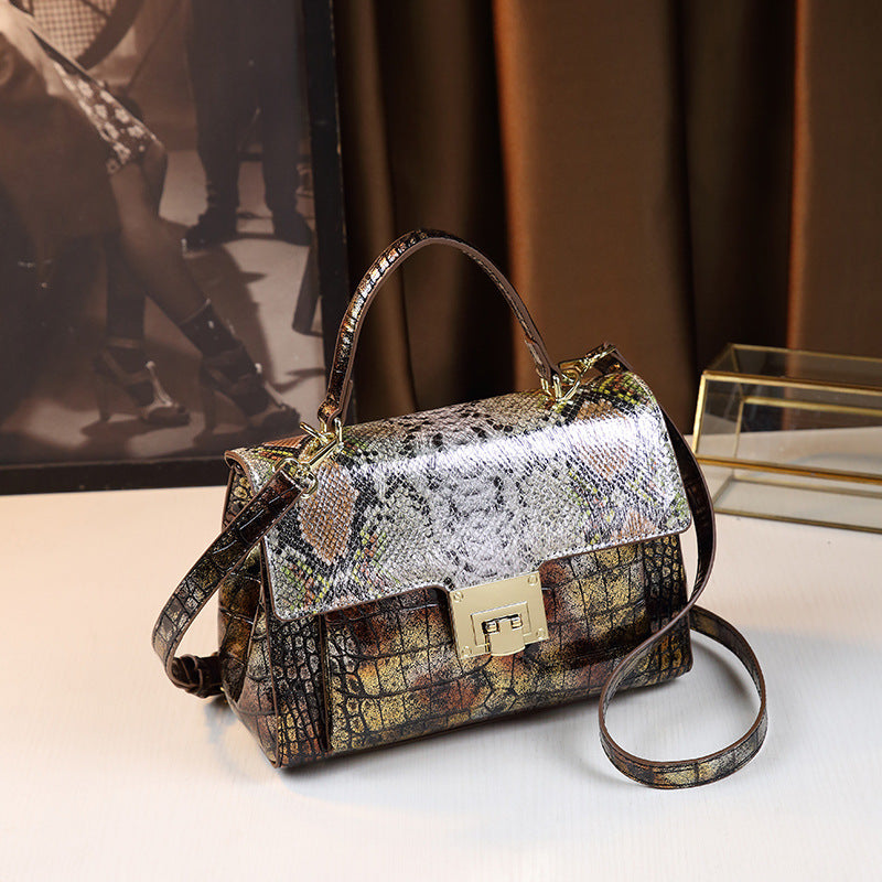 New Arrival Croc & Snake-Effect Top-Handle Bag for Women, A Versatile Premium Shoulder Crossbody Handbag with Trendy Design, Perfect Everyday Purse