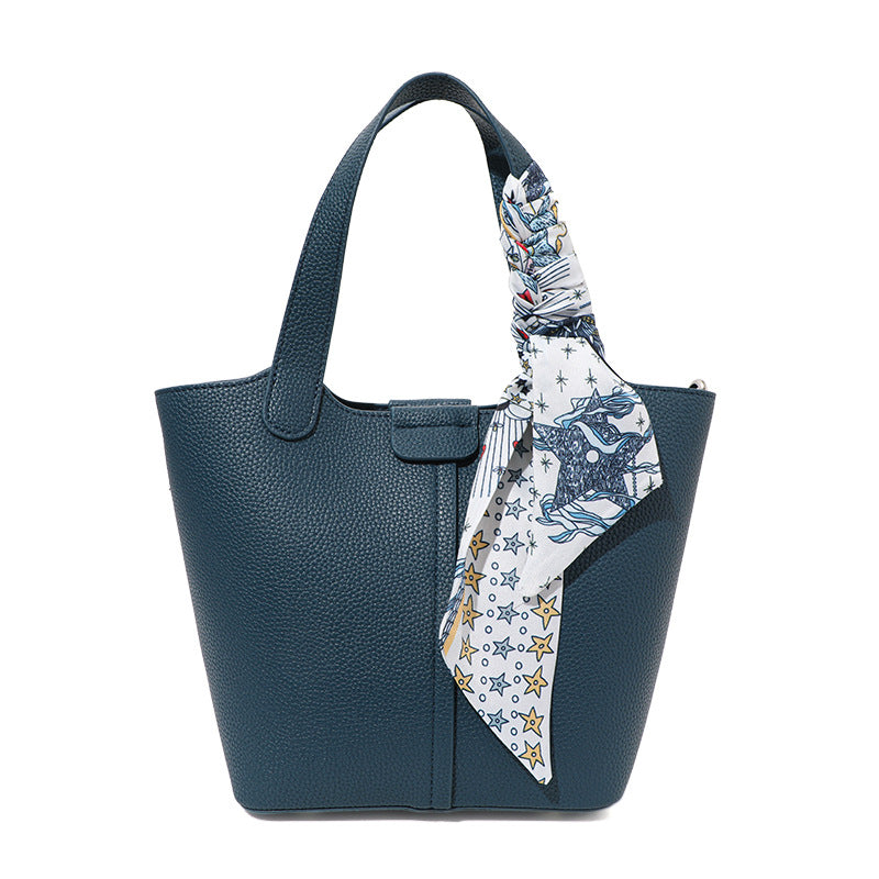New Soft Leather Basket Bag, Versatile Solid Color Cowhide Top Handle Purse, Fashionable Handbag for Women