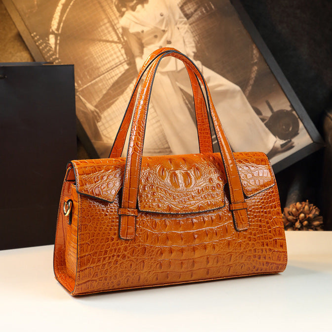 New Arrival Thai Genuine Leather Croc-Effect Evening Bag for Women, A Shoulder Top-Handle Handbag with Wrist Strap, Perfect for Moms & Special Occasions