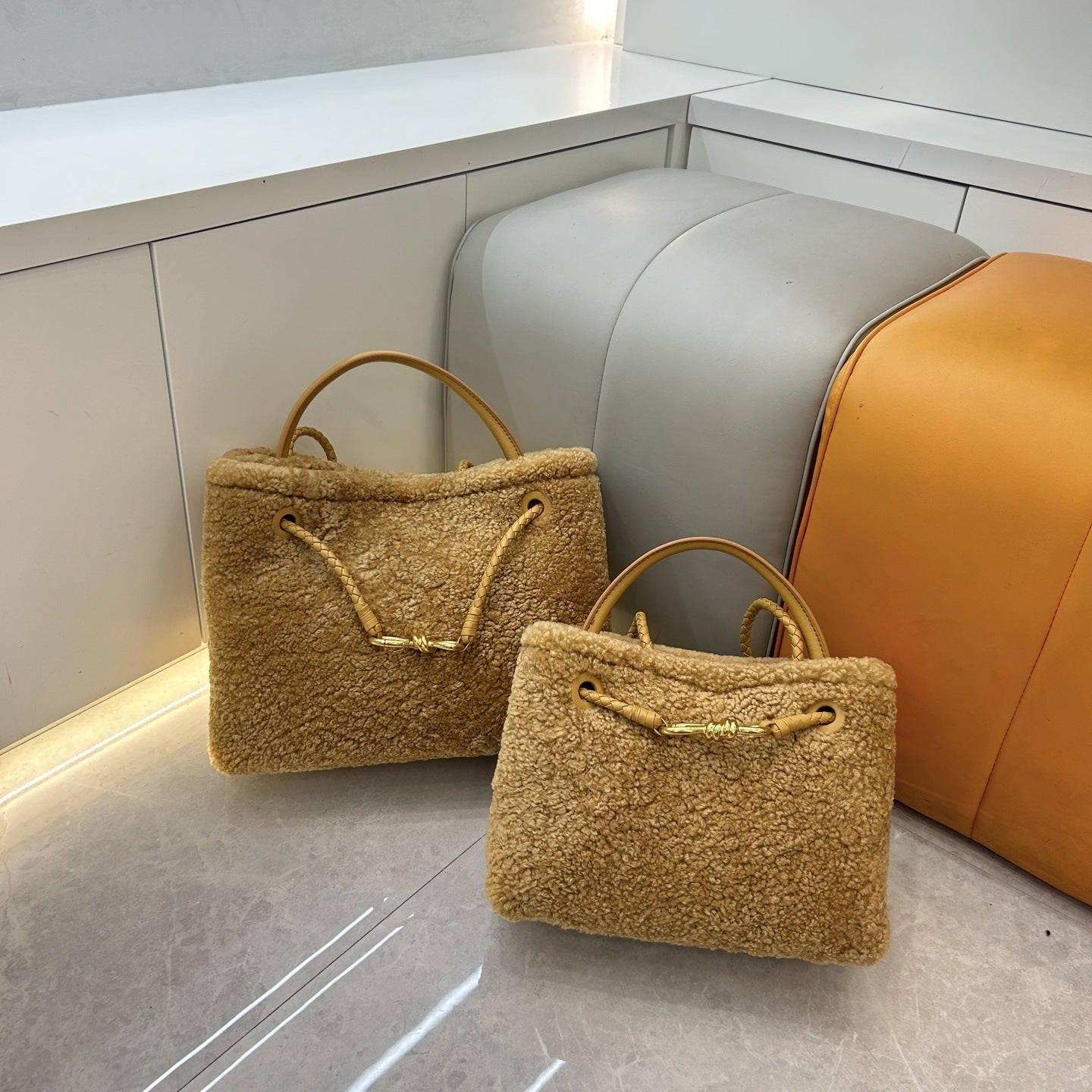 New Fall/Winter Lamb Wool Woven Tote with Metal Buckle, Vintage Large Commuter Shoulder & Crossbody Bag for Women