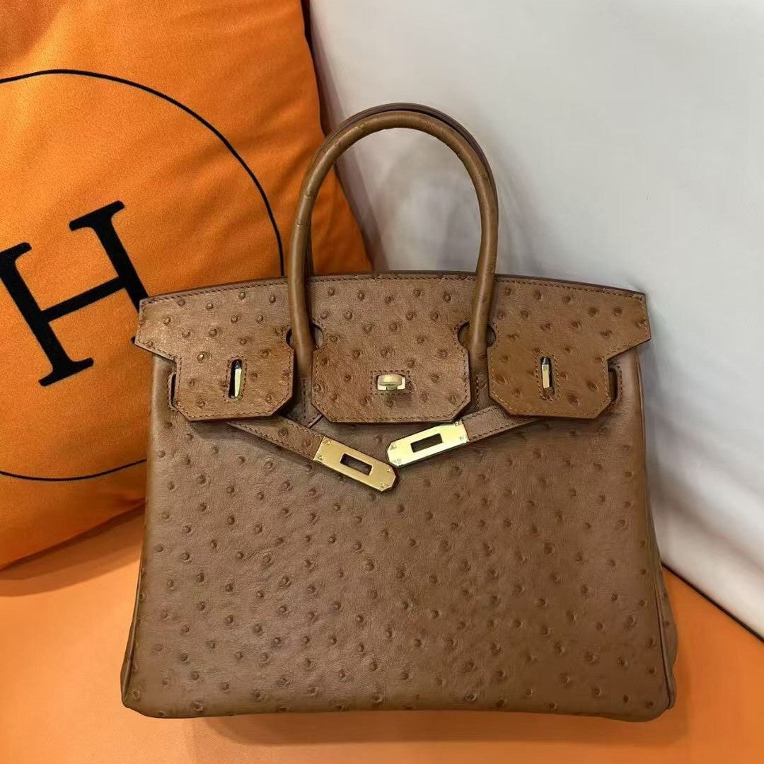 Premium Ostrich-Embossed Birkin-Inspired Tote Bag for Women, Top-Layer Cowhide Leather with Spacious Large Capacity, Casual Top-Handle Handbag for Everyday Style