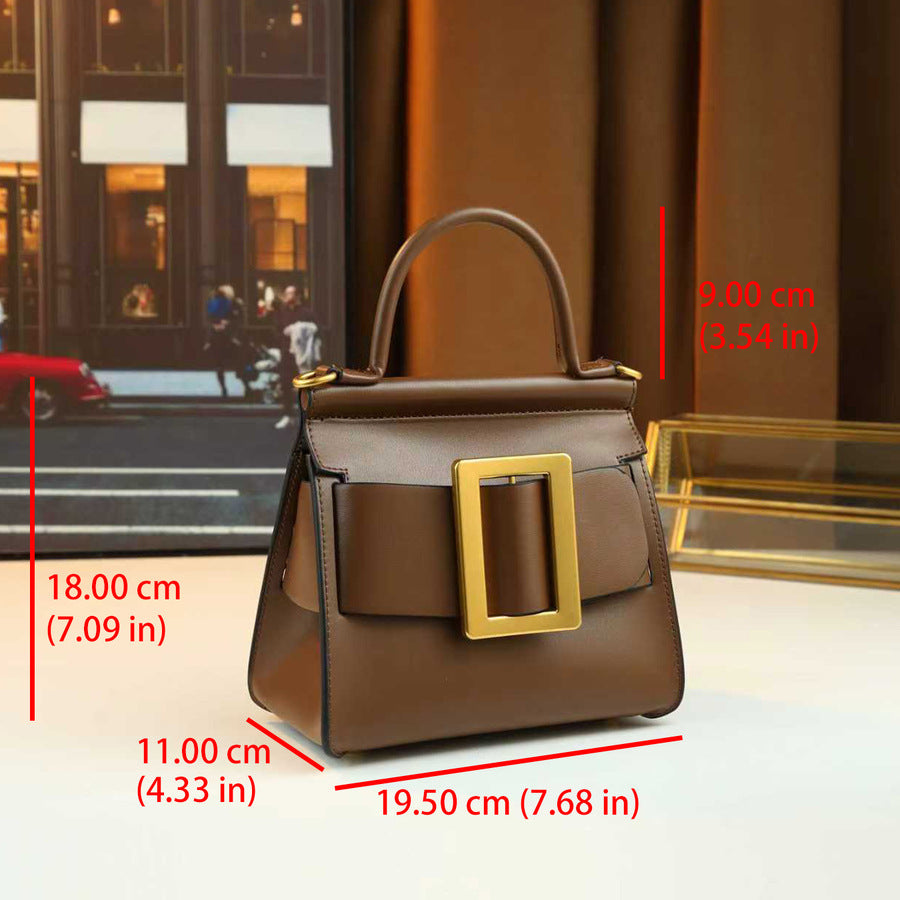 Korean Style Belt Buckle Square Bag for Women Minimalist Top Handle Shoulder Crossbody Purse, Versatile Elegant Handbag with Clean Modern Design