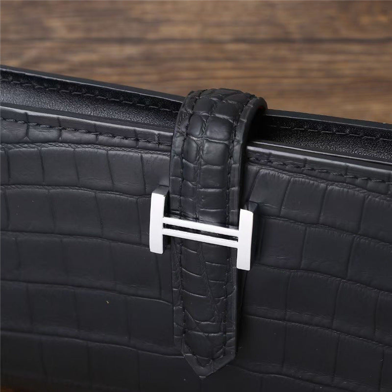 Premium Men's Matte Croc-Effect Long Bi-Fold Wallet, Business Suit Clutch with Multi-Card Slots & Genuine Leather, Versatile Casual Handbag