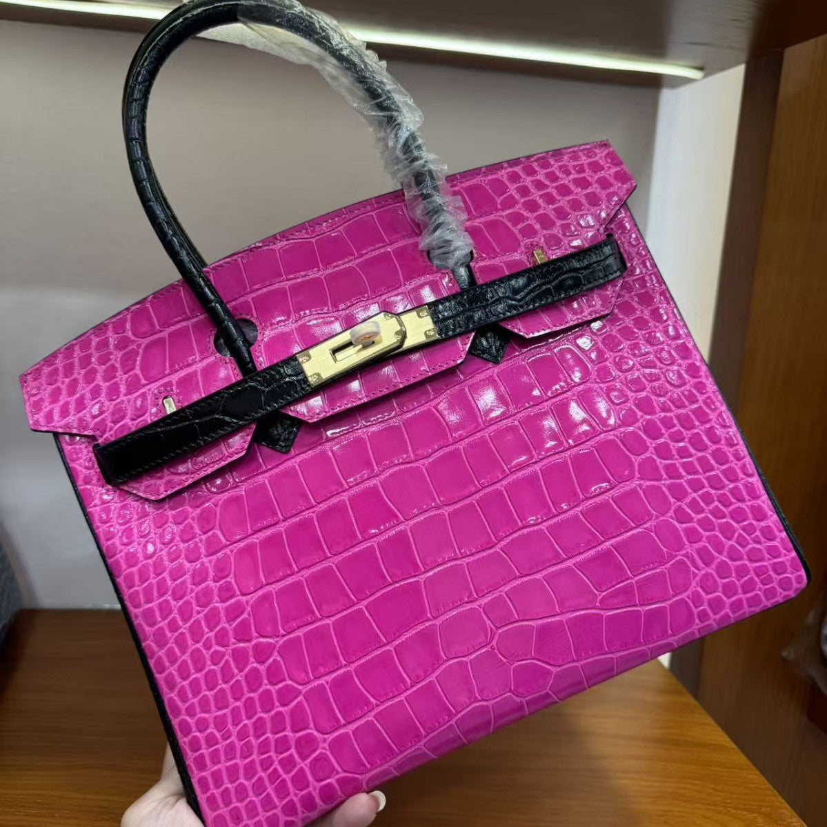 Genuine Top Layer Cowhide Crocodile-Embossed Birkin 30 Bag for Women, Hermès-Style Internal Stitching Color Block Top Handle Purse, Premium Leather Handbag for Ladies