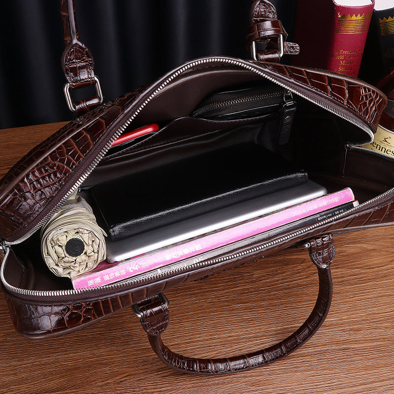 New Arrival Croc-Effect Business Briefcase for Men, A Fashionable Top-Handle Leather Bag with Versatile Commuter Design, Perfect for Work & Travel