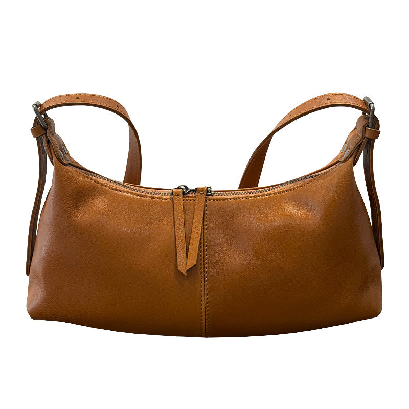 Genuine Top Layer Cowhide Dumpling Bag for Women, New Minimalist Vintage Shoulder Crossbody Underarm Purse, Textured Leather Handbag for Ladies