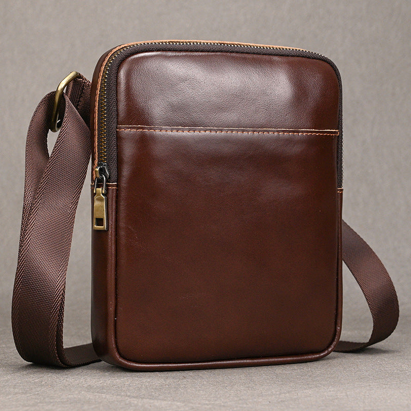 Genuine Top Layer Cowhide Small Square Bag for Men, Lightweight Casual Crossbody Shoulder Purse, Outdoor Phone Umbrella Pouch for Gentlemen
